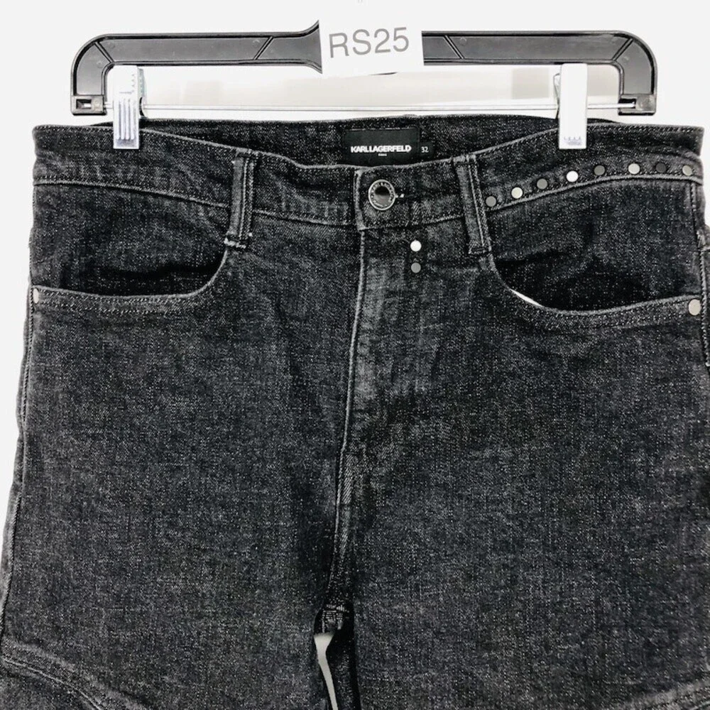 Karl Lagerfeld Men's Gray Denim Cotton Studded Skinny Moto Slim Jeans Size 32